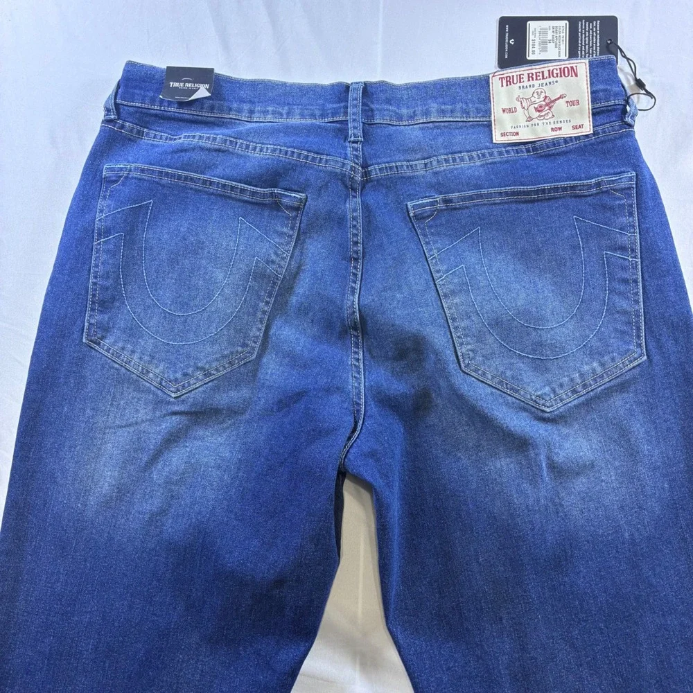 True Religion Bobby Relaxed Baggy Jean Medium Blaze Wash TR Applique Mens 34 NEW